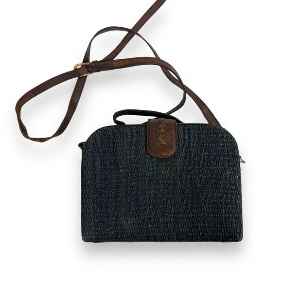 Vintage Handbags - Vintage Structured Sisal and Leather Bag